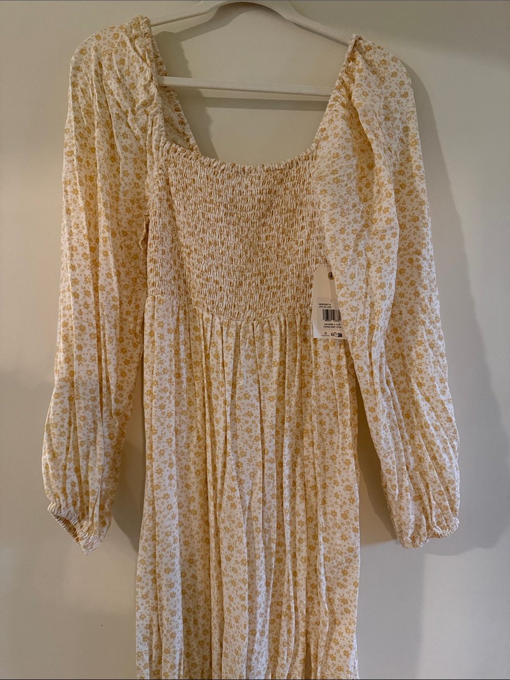 billabong Yellow Floral Smocked midi Dress